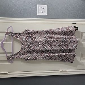 Black and Coral Geometric Pattern Skater Dress XL